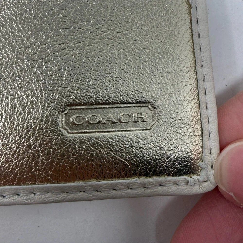 Coach Y2K Soho White with Gold Shimmer Leather Buckle Slim Envelope Wallet